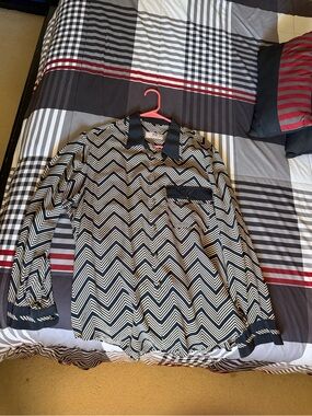 Chevron Pattern Long-Sleeve Dress Shirt - Black & Cream